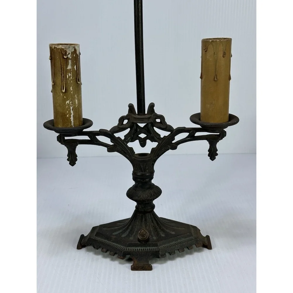 Vintage Art Deco Nouveau Gothic Candelabra Cast Iron Table Lamp No Wiring